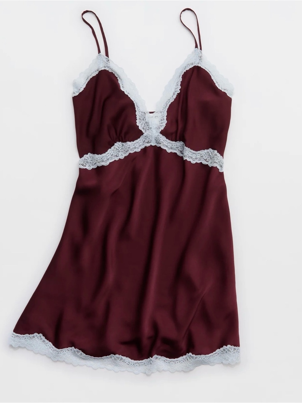Burgundy Neglige/Slip with Lace Trim
